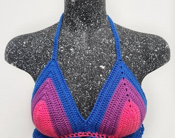 Bisexual Pride Rainbow Halter / Crochet Top / Boho Hippie Festival Outfit / Bi Feminism Rave Crop Top /  LGBTQ