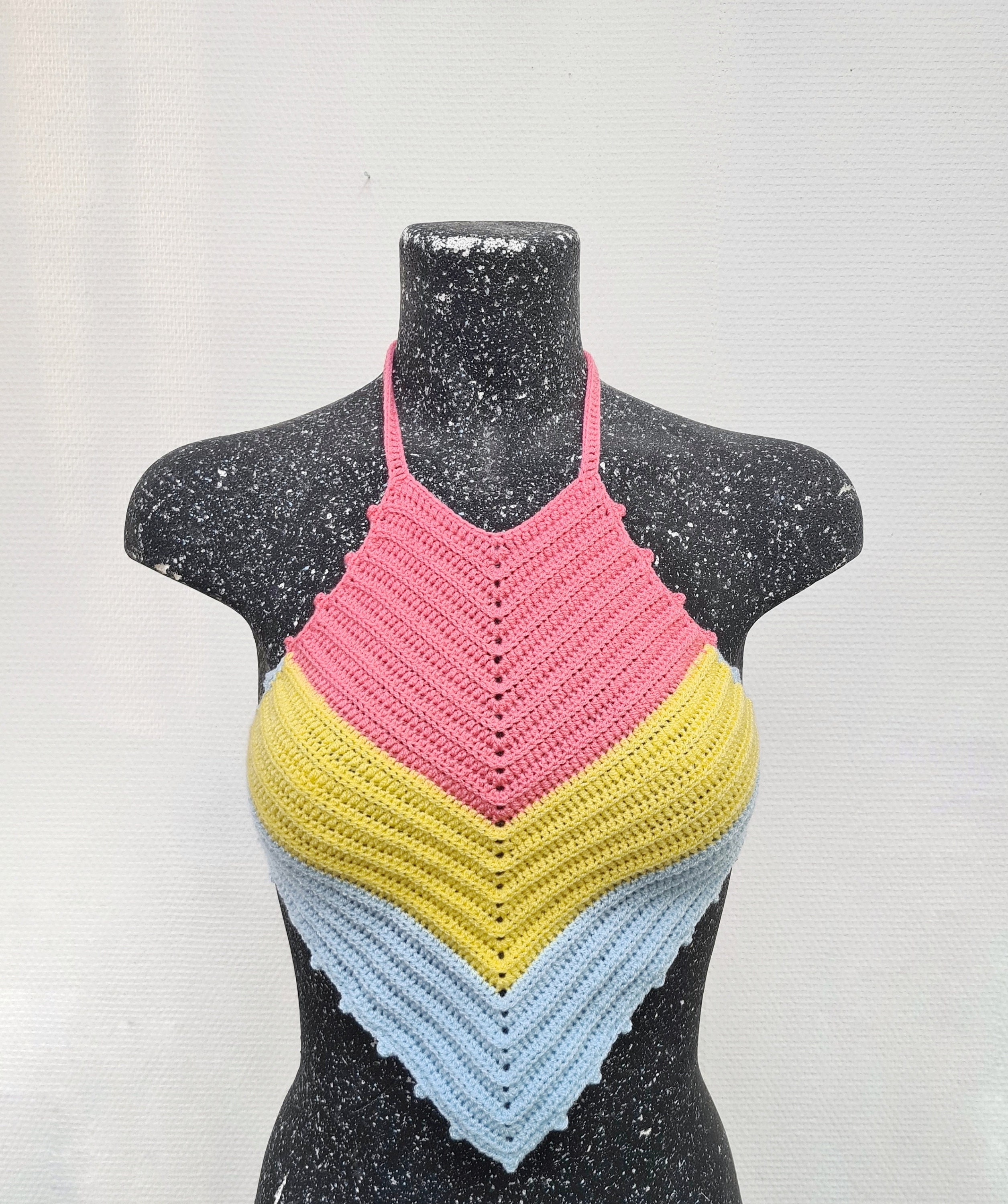 Crochet Pansexual Pride Rainbow Halter Top / Boho Hippie Festival Outfit / Bi Feminism Rave Crop Top /  LGBTQ