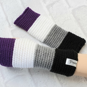 Asexual Pride Lightweight fingerless gloves spring autumn gloves knit acrylic gloves   striped Gay Asexual pride flag