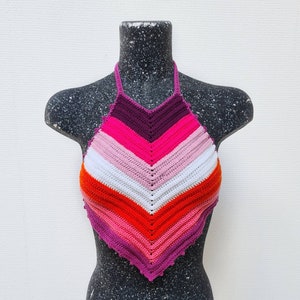 Crochet Lesbian Pride Rainbow Halter Top / Boho Hippie Festival Outfit / Bi Feminism Rave Crop Top /  LGBTQ