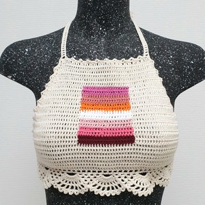 Crochet Lesbian Pride Rainbow Halter Top / Boho Hippie Festival Outfit / Bi Feminism Rave Crop Top /  LGBTQ