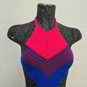Crochet Bisexual Pride Rainbow Halter Top / Boho Hippie Festival Outfit / Bi Feminism Rave Crop Top /  LGBTQ