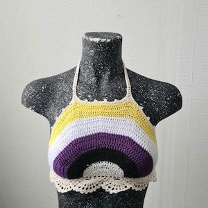 Crochet Non-binary Pride Rainbow Halter Top / Boho Hippie Festival Outfit / Bi Feminism Rave Crop Top /  LGBTQ