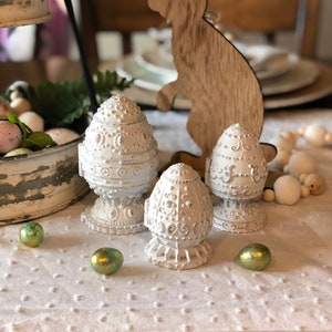 Antiqued white, fun handmade Easter playset, beautiful table decoration and teaching aid. Easter basket gift, Easter coloring book