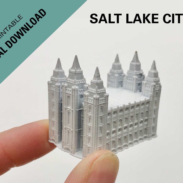 3D-print STL-bestand, zodat u uw eigen miniatuur Salt Lake City, Utah Temple replica gebouw, mini-tempel, schaduwdoos tempel kunt afdrukken. 2 maten