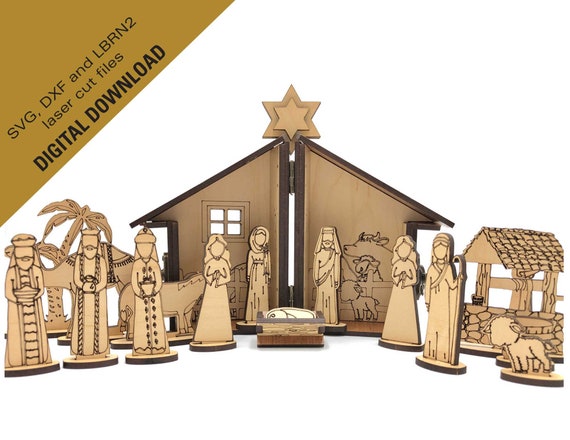 Christmas Nativity Digital downloadable files, laser cut your own hinged storage box, dxf, svg, lbrn2, Nativity scene, wooden nativity set