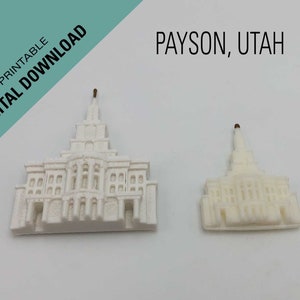Payson Utah temple magnet, Downloadable 3D print STL files to print your own.  Two different sizes, one for a cupcake topper, lds party