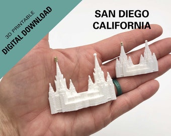 Downloadable 3D print STL file so you can print your own San Diego, CA Temple refrigerator magnet