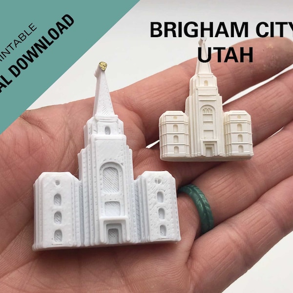 Downloadable 3D print STL files to print the Brigham City Utah Temple magnet, 2 different size files, the small is also a cupcake topper