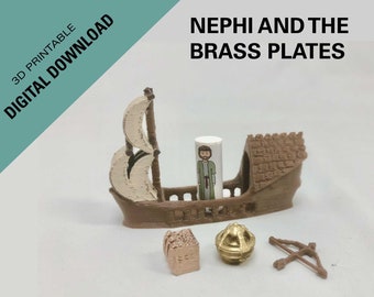 Downloadable 3D print STL files for Nephi and the brass plates Little Learners Playset. These are great for FHE primary lessons Nephi's ship