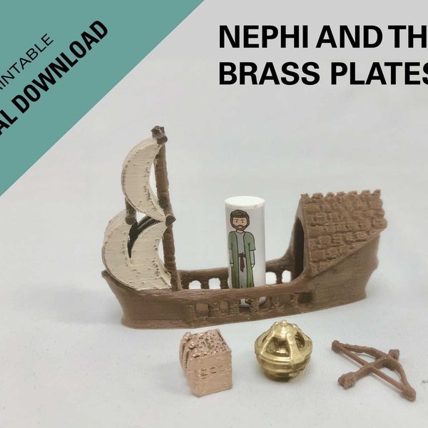 Downloadable 3D print STL files for Nephi and the brass plates Little Learners Playset. These are great for FHE primary lessons Nephi's ship