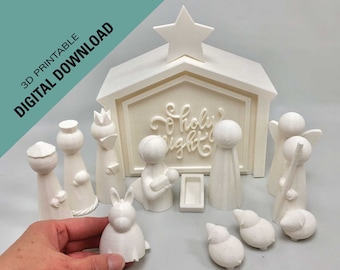 Large 4" Peg doll nativity set Downloadable STL files 3D printable Stable doubles as a storage box paintable nativity scene nativity craft