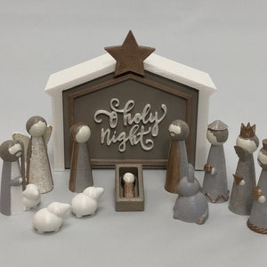 Paintable Peg doll Nativity set-craft for kids with stable that doubles as a storage box, awesome gift, 3D printed-comes in two sizes image 1