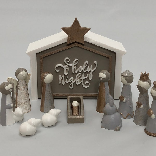 Paintable Peg doll Nativity set-craft for kids with stable that doubles as a storage box, awesome gift, 3D printed-comes in two sizes