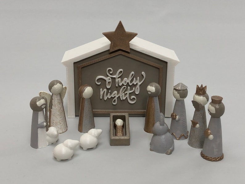 Paintable Peg doll Nativity set-craft for kids with stable that doubles as a storage box, awesome gift, 3D printed-comes in two sizes image 1