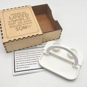 One handmade miniature Sacrament tray to serve two people with optional beautiful gift box. 3D printed cups included. Travel size