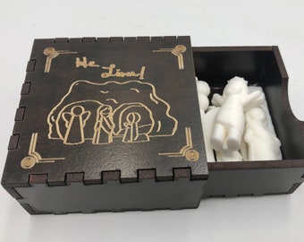 Boneca Peg Ressurreição de Páscoa definida em caixa de presente, resina impressa em 3D, pintável, exibição de Páscoa, Ressurreição, decoração de Páscoa, presente de cesta de Páscoa