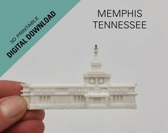 Downloadable 3D print STL files to print your own Memphis Tennessee LDS temple magnet, different size files, the small is a cupcake topper