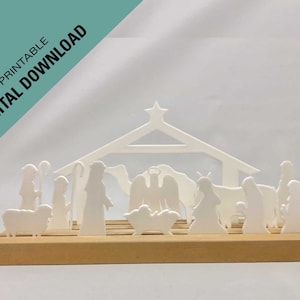 Slotted Silhouette Nativity, 3D print downloadable STL files 3D print Nativity pieces Stand not included nativity scene nativity set