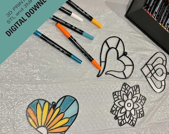 Corazones de San Valentín de vitrales imprimibles en 3D: descarga STL / 14 diseños imprimibles en 3D para imprimir y colorear