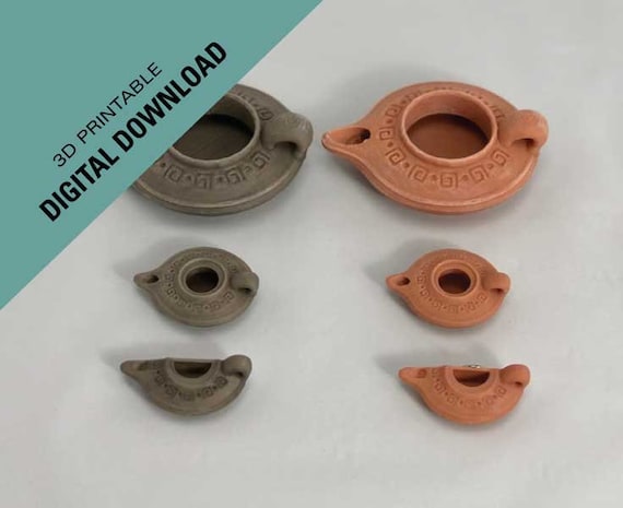 Oil Lamp, Downloadable 3D printable STL files to print your own decorative oil lamps, normal size, miniature oil lamp and oil lamp magnet