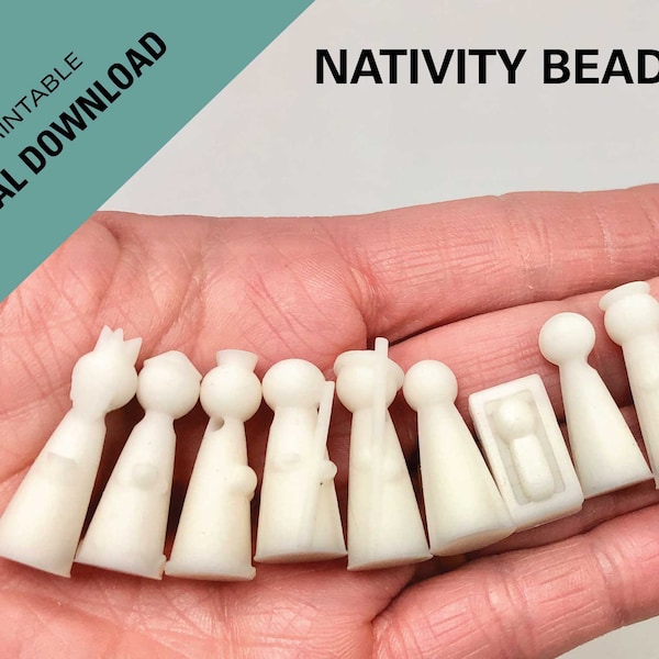 Downloadable STL file so you can 3D print your own set of 9 Hand made Nativity beads. Make your own Nativity necklace. Prints best in resin.