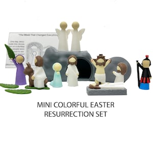 Mini Easter Resurrection Playset: 3D Tomb, 1" tall peg dolls, 15 pieces plus story booklet