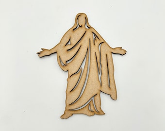 Estátua de madeira do Cristo, plana para você fazer suas próprias decorações de parede. Artesanato cristão, exposição do Cristo. Arte do Cristo vivo, faça você mesmo.