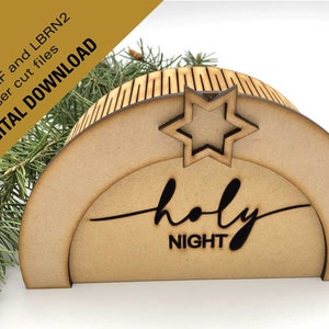 Christmas Nativity storage and display box. Downloadable files so you can laser cut your own  SVG, DXF, LBRN2,  easy little Nativity barn