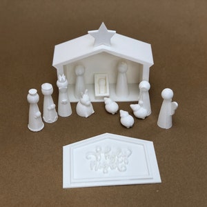 Paintable Peg doll Nativity set-craft for kids with stable that doubles as a storage box, awesome gift, 3D printed-comes in two sizes Stable box and dolls