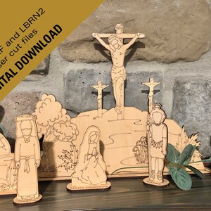 Pasqua SVG Glowforge, file di taglio laser DXF di Pasqua, crea il tuo set di Pasqua della Settimana Santa con taglio laser, file di taglio laser della Crocifissione