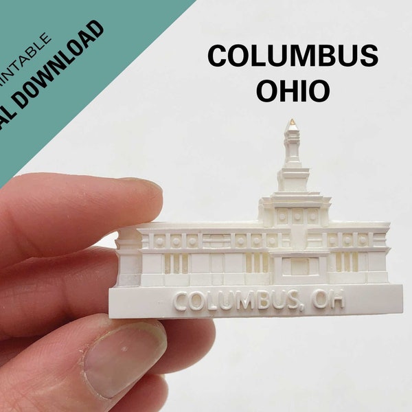 Downloadable 3D print STL file so you can print your own Columbus, Ohio lds Temple refrigerator magnet,  LDS Temple magnet, lds gift