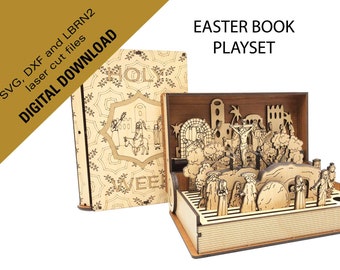 DXF, SVG, LBRN2 Download files for Easter Holy week pop up book, Easter teaching aid, Easter story telling, wood Easter display, unique