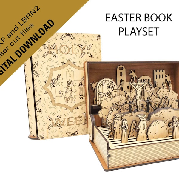 DXF, SVG, LBRN2 Download files for Easter Holy week pop up book, Easter teaching aid, Easter story telling, wood Easter display, unique