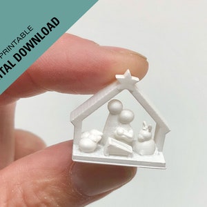 Dollhouse mini Peg Doll Nativity 3D print downloadable STL files so you can print your own  Stable and mini Nativity with round base.