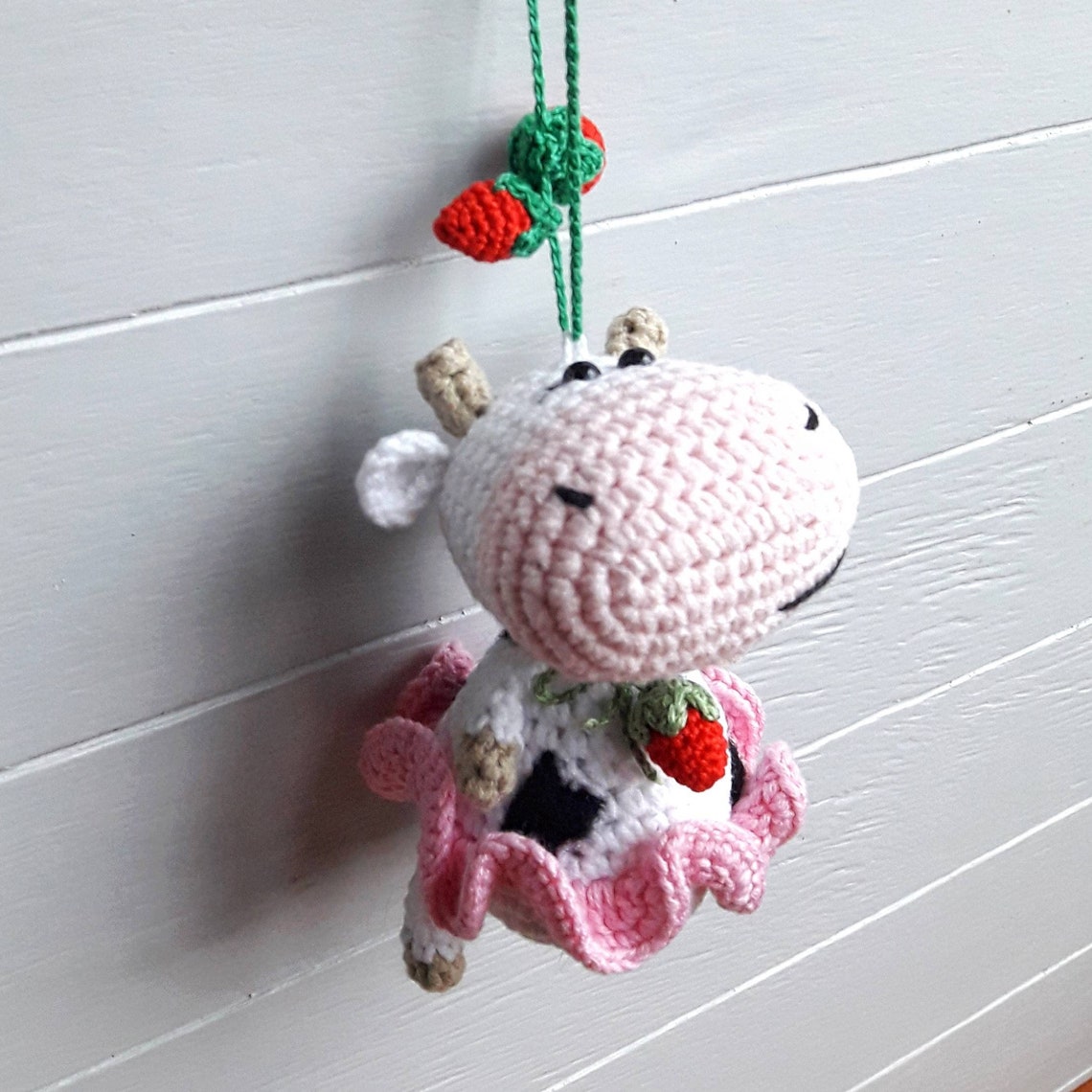 Crochet keychain cow Cute car accessories for women Rear view Etsy