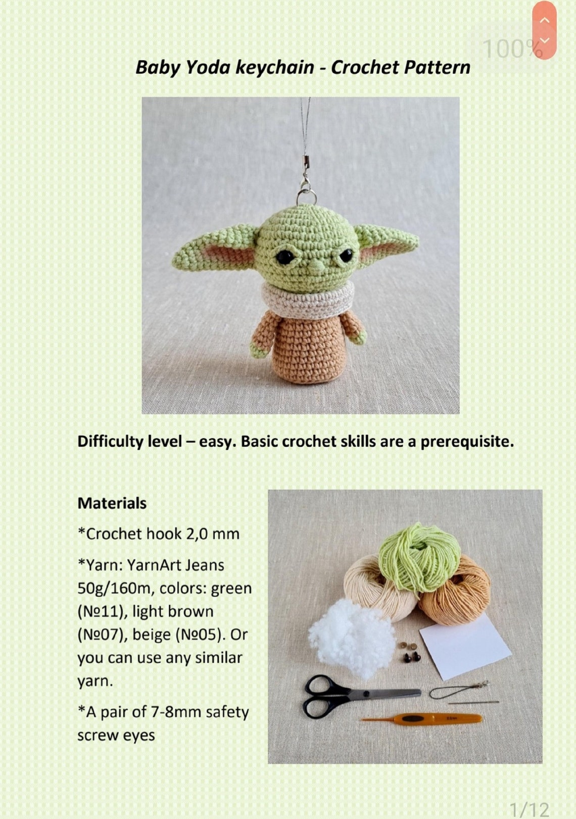 Baby yoda crochet pattern Amigurumi keychain PDF Cute crochet Etsy
