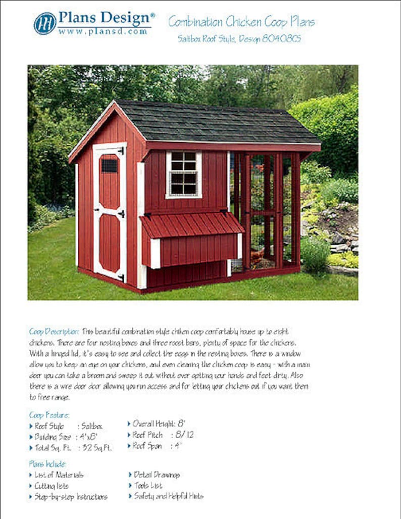 4/' x 6/' Chicken Coop Plans Material List Included #90406G Gable Roof Style