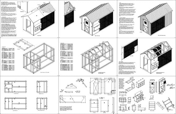 6/' x 12/' Large Walk in Gable A-frame Roof Style Chicken Coop Plans # 80612CG