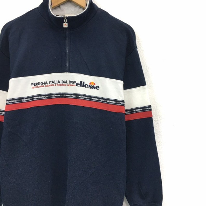 Ellesse Half Zip Sweatshirt Embroidery Medium Logo Spell Out Pullover Fashion Style Streetwear Tennis Brands Medium Size