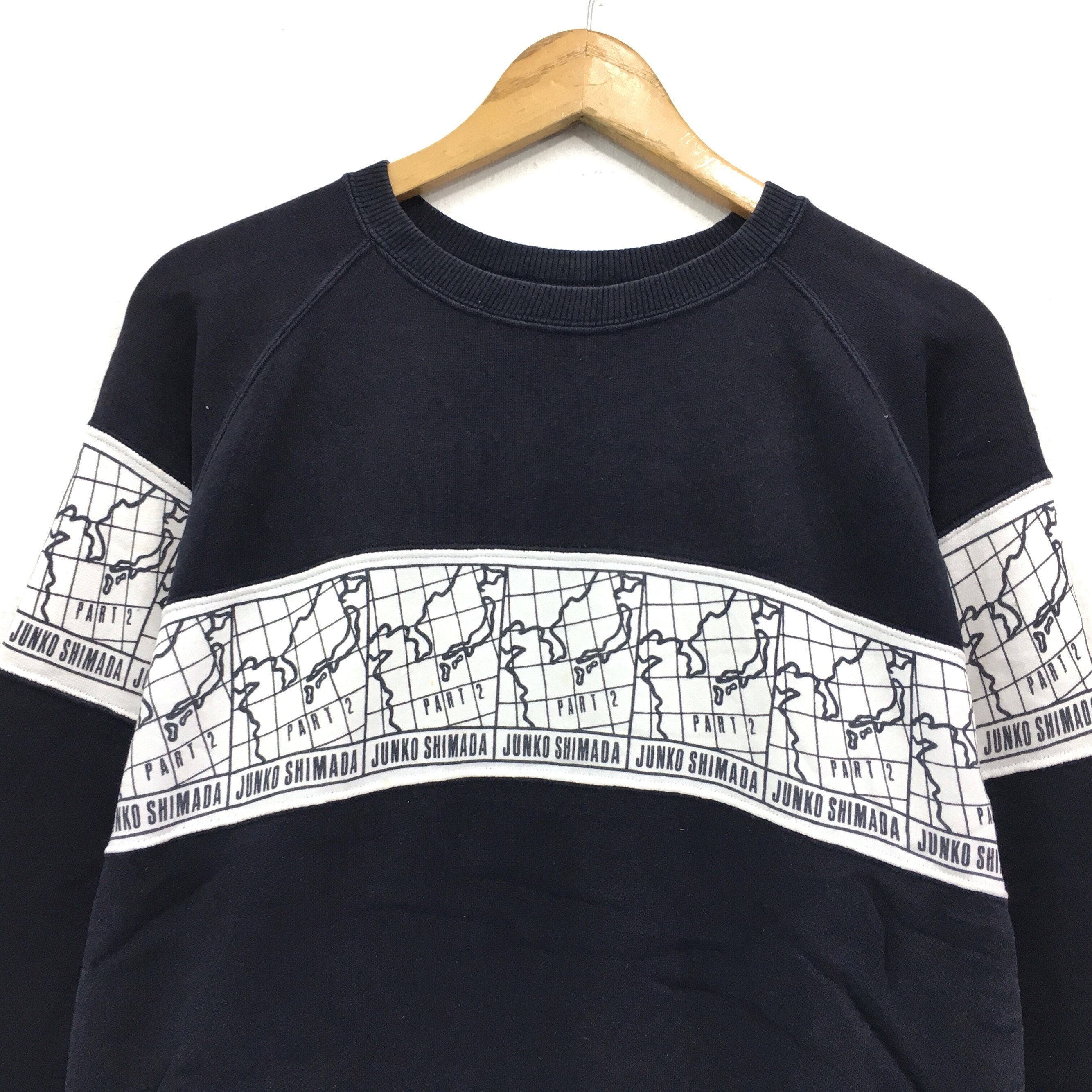 Part 2 By Junko Shimada Crewneck Multicolor Sweatshirt Full Print Maps Logo Pullover  Japanese Brands  Fashion Designer  Small Size