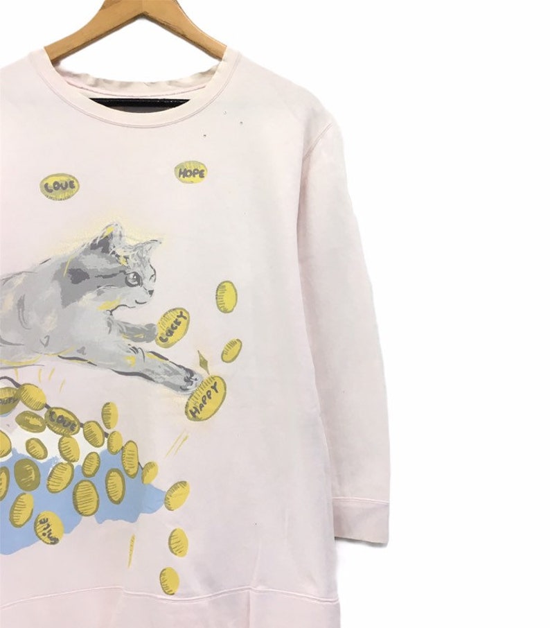 Tsumori Chisato Crewneck Sweatshirt Nice Design Full Print Cat Logo Spell Out Pullover  Fashion Style  Designer  Japanese Brands