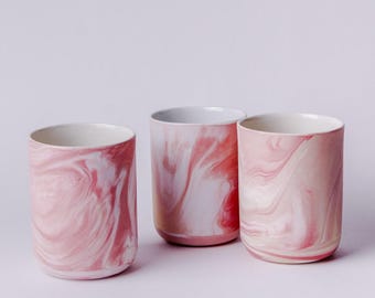 Pink marble tumbler 300 ml, Cappuccino cup, Stoneware coffee mug