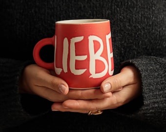 Handmade Red Coffee Mug, Large Ceramic Tea Cup (500 ml)