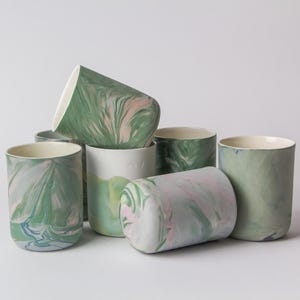 Green marble-designed cups 300 ml, Cappuccino cup, Stoneware coffee mug