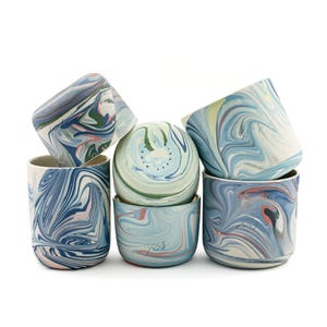 Blue marble tumbler 300 ml, cappuccino cup, stoneware coffee mug, clay tea set image 12