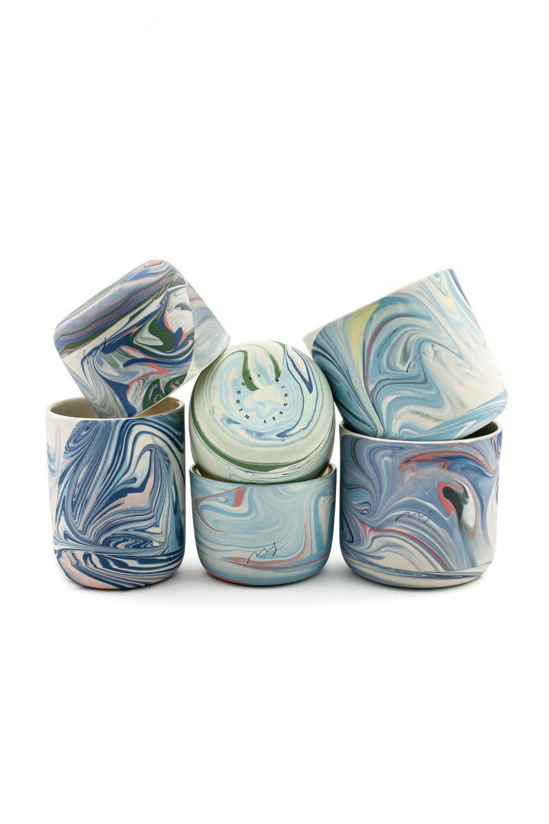 Blue marble tumbler 300 ml, cappuccino cup, stoneware coffee mug, clay tea set image 12
