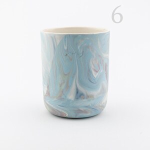 Blue marble tumbler 300 ml, cappuccino cup, stoneware coffee mug, clay tea set 6