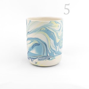 Blue marble tumbler 300 ml, cappuccino cup, stoneware coffee mug, clay tea set 5