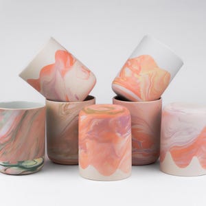 Orange marble tumbler 300 ml, porcelain coffee cup, cappuccino cup, porcelain tea mug